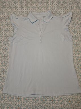 Walter Hagen Light Blue Button-Front Polo with Flutter Sleeves
